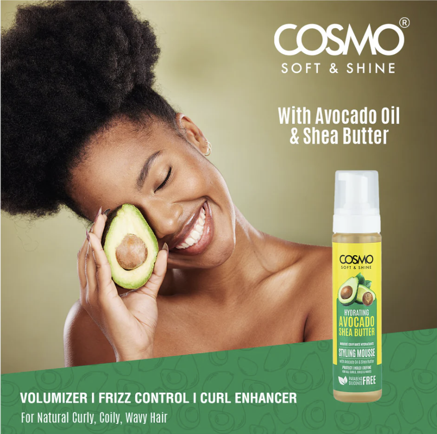 WHOLESALE (48 PER CARTON) STYLING MOUSSE 250ML AVOCADO & SHEA BUTTER (SOFT & SHINE) (COSMO SERIES) [COM31116222]